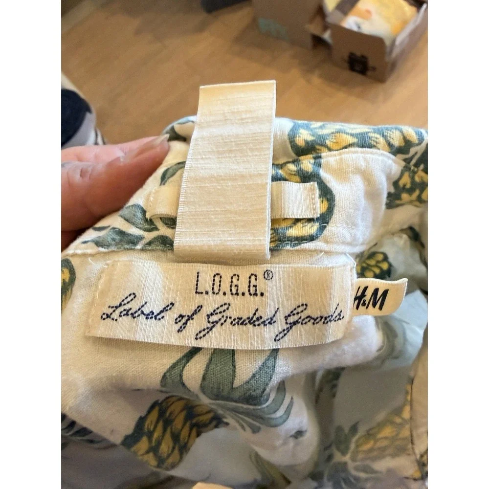 H&M LOGG Pineapple Shirt Mens Large Tropical Button Up Cotton Short Sleeve Summe - Picture 4 of 16